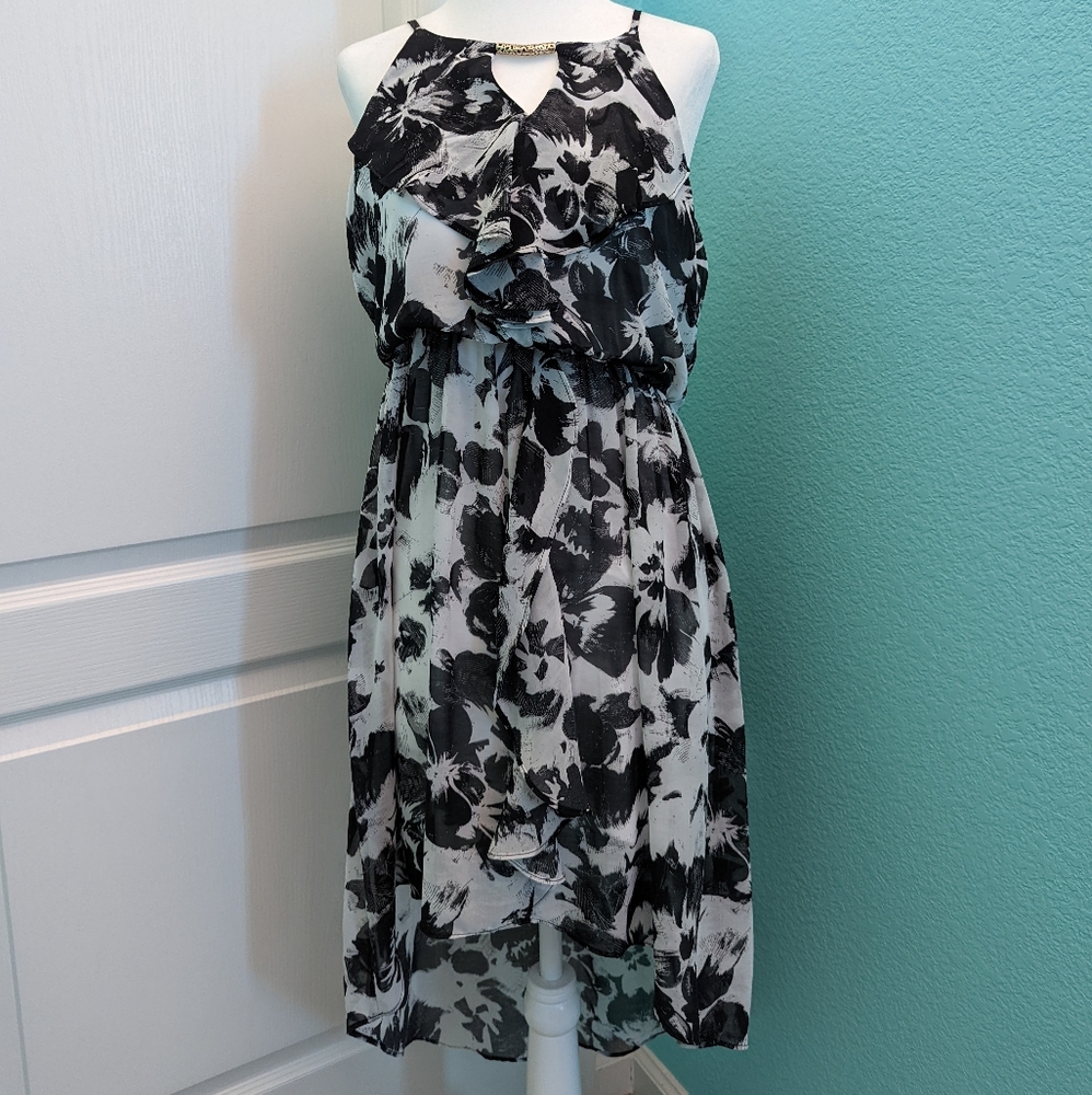 NWT Thalia Sodi Printed High-Low Blouson Dress, Black & White, XS